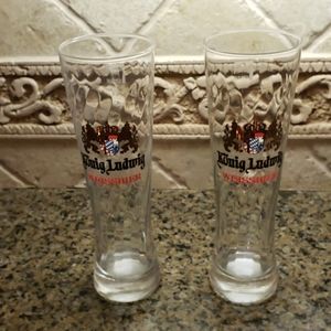 Two Konig Ludwig weissbier pilsner glasses